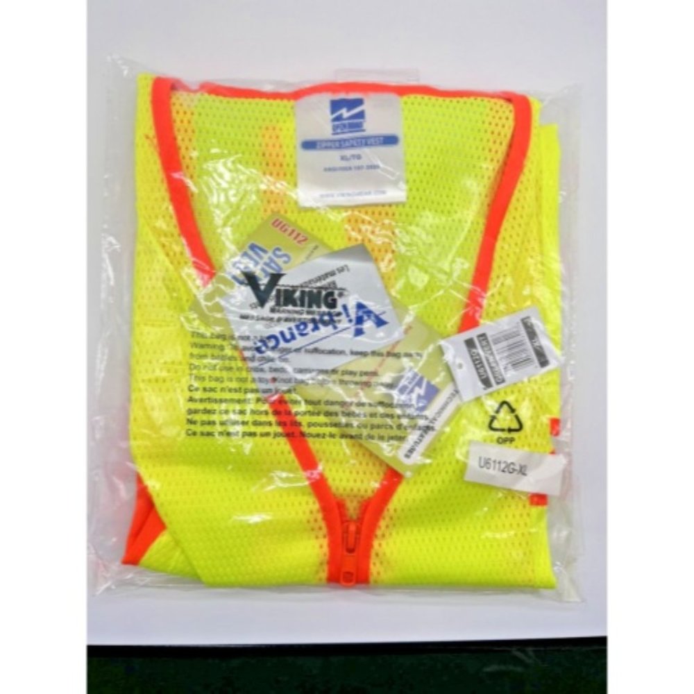 Viking U6112G-XL Open  Road High Visibility Vest: XLG Zipper Closure, 4 Pocket